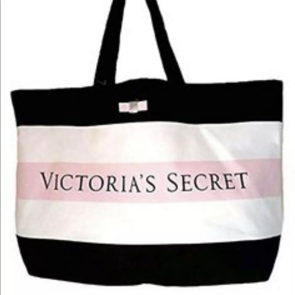 Victoria’s Secret White/Black Pink Stripe Tote Bag